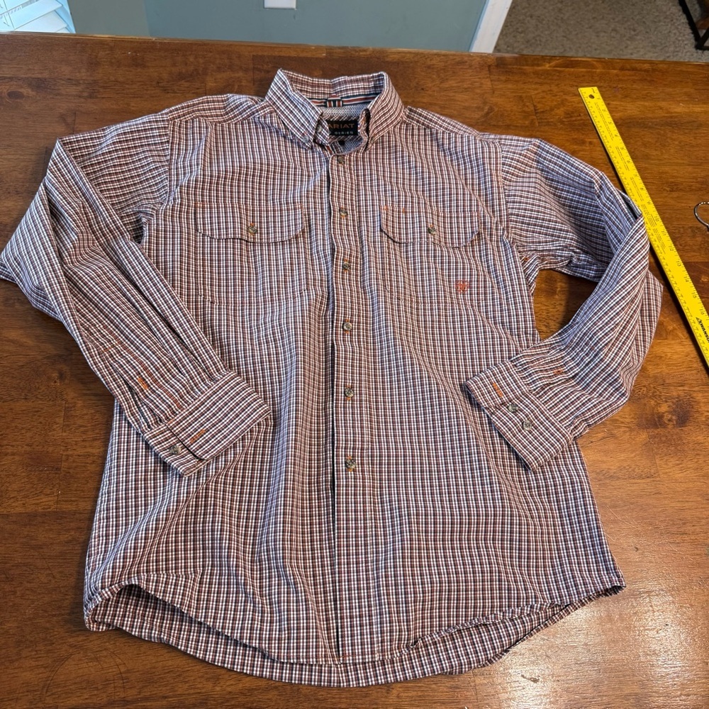 Ariat Pro Series Men's Blue and Brown Plaid Button-Down Shirt size medium